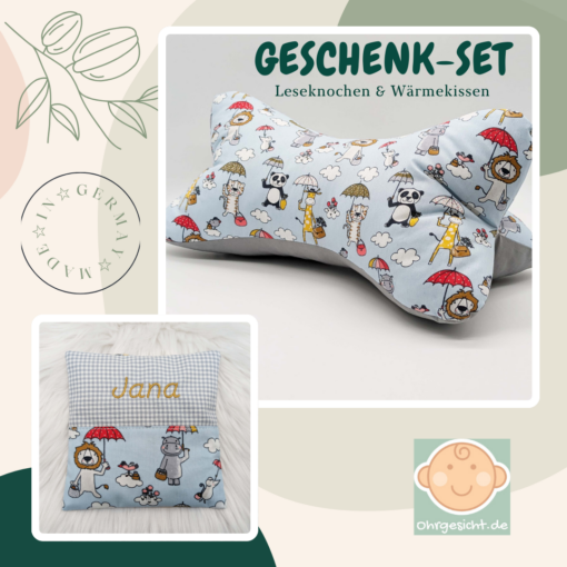 Geschenk-Set mit Leseknochen und Wärmekissen.